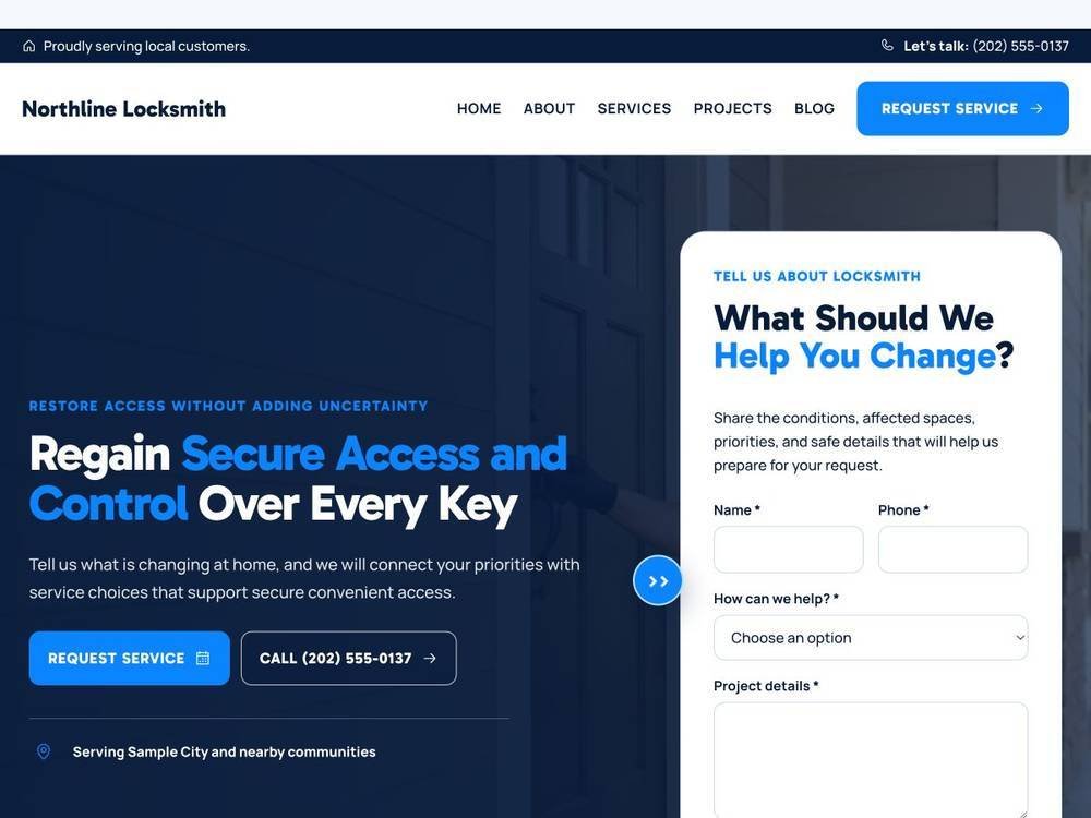 Northline Locksmith homepage design preview