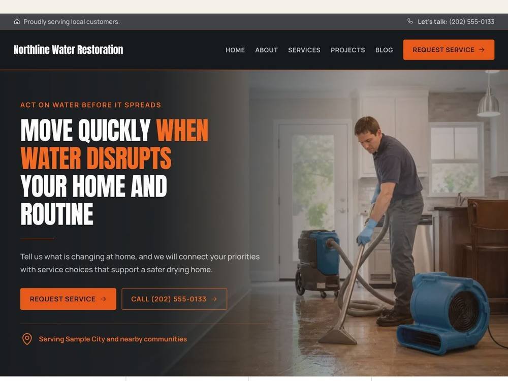 Northline Water Restoration homepage design preview